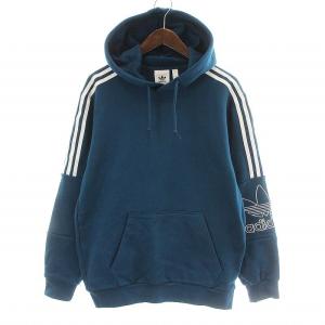 OUTLINE HOODIE スウェットパーカー プルオーバー 長袖 フード 3ストライプ M 青 ブルー DX3851