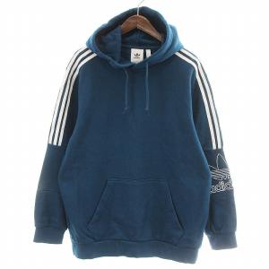 OUTLINE HOODIE スウェットパーカー プルオーバー 長袖 フード 3ストライプ 刺繍 XO XL 青 ブルー DX3851