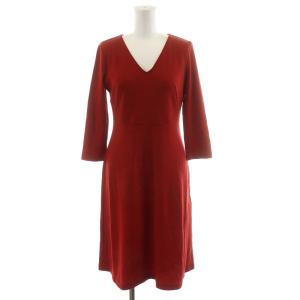 ワンピース ひざ丈 七分袖 Vネック ウール M 赤 レッド