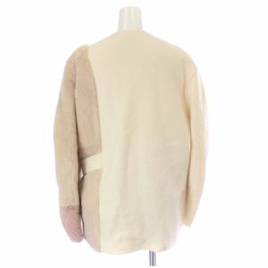 FENDI ノーカラーコート カシミヤ ミンクファー 切替 38 7 S アイボリー ピンク