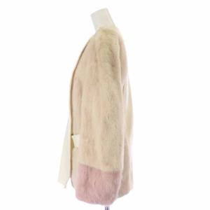 FENDI ノーカラーコート カシミヤ ミンクファー 切替 38 7 S アイボリー ピンク