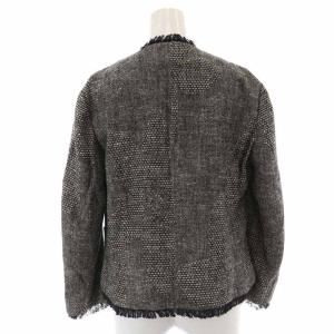 AGNONA ノーカラージャケット シルク フリンジ 総柄 42 L 黒 ブラック