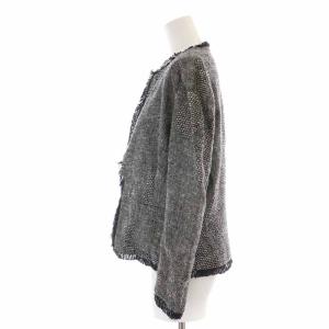 AGNONA ノーカラージャケット シルク フリンジ 総柄 42 L 黒 ブラック