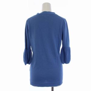 BURBERRY BLUE LABEL ニット カーディガン 七分袖 Vネック ロゴ 刺繍 38 M 青 ブルー FB528-113-23