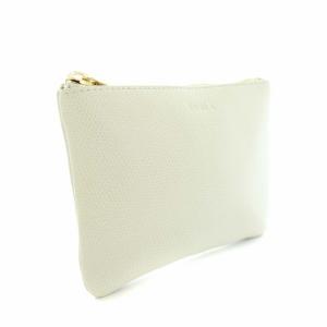 FURLA ポーチ 化粧ポーチ レザー ロゴ型押し オフホワイト