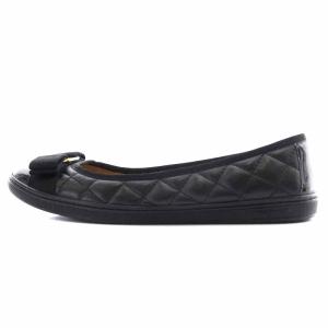 Salvatore Ferragamo フラットシューズ パンプス エナメル レザー 切替 キルティング ヴァラ 5.5M 23cm 黒 ブラック