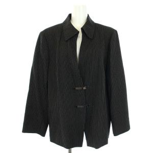 Leilian スーツ セットアップ 上下 ストライプ ジャケット 肩パット入 スカート タイト ひざ丈 17+ 黒 ブラック ベージュ