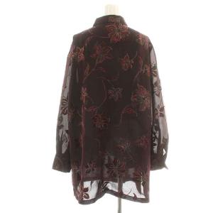Leilian シャツ ブラウス 長袖 花柄 総柄 シアー シースルー ベロア 大きいサイズ 13+ XL 茶 ブラウン 赤 レッド