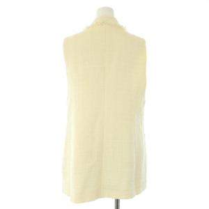 ANAYI 22AW チェックツイードフリンジジレ ロングベスト パールボタン ダブル 36 S 白 アイボリー 102227-10-130-02-360