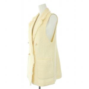 ANAYI 22AW チェックツイードフリンジジレ ロングベスト パールボタン ダブル 36 S 白 アイボリー 102227-10-130-02-360