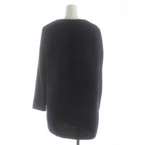 Leilian ロロピアーナ ノーカラーコート ニット ロング リブ アルパカ ウール混 カシミヤ混 絹混 シルク混 9 M 紺 ネイビー