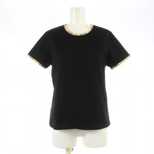 Tシャツ カットソー 半袖 クルーネック ノバチェック ストレッチ 2 M 黒 ブラック ベージュ