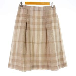 スカート フレア ひざ丈 タック チェック 38 M グレージュ