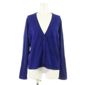 ニットカーディガン 長袖 Vネック シルク 2 M 青 ブルー