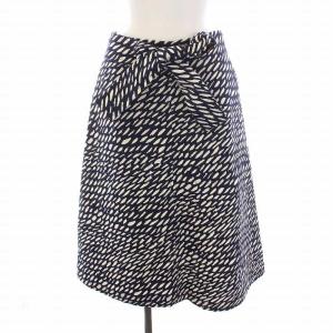 SUKKULA TALVIO リボン付き 台形スカート ひざ丈 総柄 34 S 紺 ネイビー 白 /YM