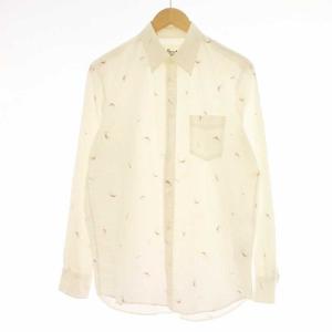 ボタンダウンシャツ カジュアルシャツ 長袖 総柄 M 白 ホワイト 茶 ブラウン /KQ MU