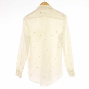 Papas ボタンダウンシャツ カジュアルシャツ 長袖 総柄 M 白 ホワイト 茶 ブラウン /KQ MU