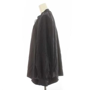 ebure シャツ ブラウス 長袖 リボン シルク 比翼ボタン バンドカラー 38 M 紺 ネイビー