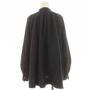 ebure シャツ ブラウス 長袖 リボン シルク 比翼ボタン バンドカラー 38 M 紺 ネイビー