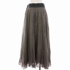 ebure 20AW フレアスカート ロング タック ギャザー シルク混 38 M グレー
