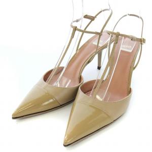 パンプス Tストラップ エナメル ポインテッドトゥ ヒール 38 25cm ベージュ