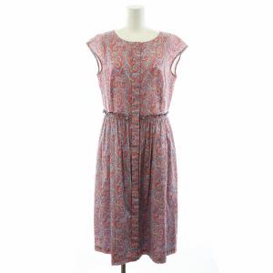 ワンピース ミモレ ロング 花柄 総柄 36 S ピンク 水色 ライトブルー /AN22