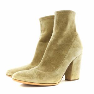 Sergio Rossi ショートブーツ チャンキーヒール スエード 38 25.0cm ベージュ