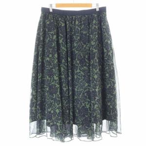 23AW フレアスカート ロング ミモレ 花柄 総柄 大きいサイズ 48 XXXL 緑 グリーン /KL