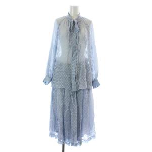 セットアップ 上下 シャツ ブラウス 長袖 シアー ボウタイ ラップスカート 巻きスカート フレア ミモレ