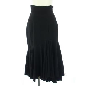 22SS ハイウエストヘムボリュームスカート ロング ミモレ丈 00 XS 黒 ブラック SWFS22053