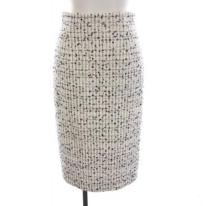 ESTNATION クラレンソンツイードタイトスカート ひざ丈 36 S 白 ホワイト 紺