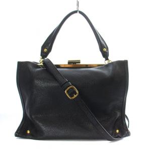 ショルダーバッグ ハンドバッグ 2way がま口 レザー やぎ革 黒 ブラック /KU BM