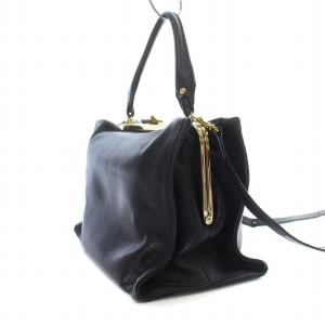 POTIOR ショルダーバッグ ハンドバッグ 2way がま口 レザー やぎ革 黒 ブラック /KU BM