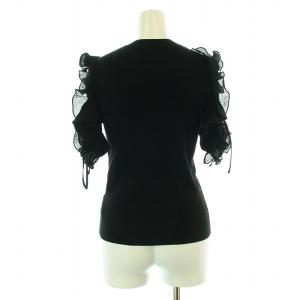 SNIDEL 21SS Sustainableフリルスリーブニットプルオーバー カットソー 半袖 リボン F 黒 ブラック SWNT212072