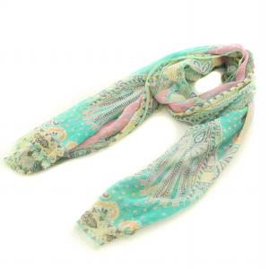 ストール シアー シースルー ペイズリー柄 総柄 シルク 緑 グリーン /BB BM