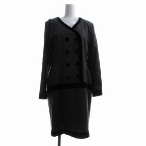 ワンピース ひざ丈 七分袖 ウール ベロア ひざ丈 グレー 42 黒 ブラック 4469 BM /EE