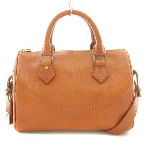 2WAY ボストンバッグ ハンドバッグ ショルダーバッグ レザー ロゴチャーム 茶 ブラウン