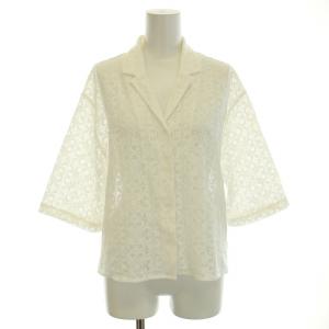 24SS レース開襟シャツ ブラウス 半袖 スキッパー F 白 ホワイト GGZ1041404A0014