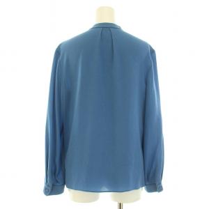 Paul Stuart シャツ ブラウス タック 長袖 バンドカラー ストレッチ 6 M 青 ブルー