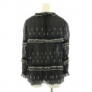ISABEL MARANT ETOILE シャツ ブラウス ギャザー 長袖 スタンドカラー フリル 刺繍 34 XXS 黒 ブラック