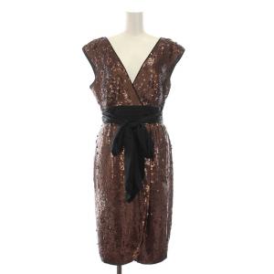 ワンピース ドレス ノースリーブ スパンコール ひざ丈 カシュクール XS 黒 ブラック 茶 ブラウン