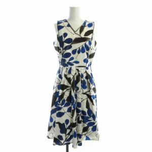 フレアワンピース ミモレ ロング 花柄 ノースリーブ 38 M 青 ブルー 白 ホワイト /RO BM