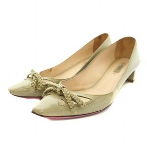 パンプス スクエアトゥ チャンキーヒール リボン エナメル ビブラムソール 36.5 22.5cm ミントグリーン