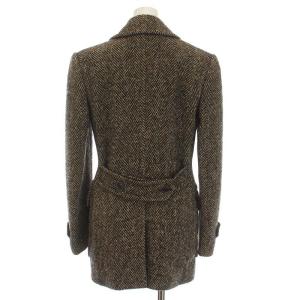 DOLCE&GABBANA ウールコート ダブルボタン ヘリンボーン 裏地ヒョウ柄 アウター 40 M 茶 ベージュ 黒