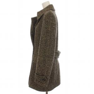 DOLCE&GABBANA ウールコート ダブルボタン ヘリンボーン 裏地ヒョウ柄 アウター 40 M 茶 ベージュ 黒