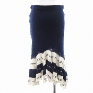 RALPH LAUREN ニット スカート アシンメトリー マキシ ロング ボーダー L 紺 ネイビー 白 ホワイト