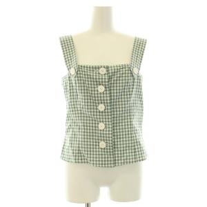 agnes b. セットアップ 上下 キャミソール ショート丈 フレアスカート ミモレ ロング ギンガムチェック 38 M 緑 グリーン 白