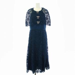 ワンピース レース リボン ビジュー UK14 ネイビー