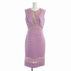 タイトワンピース マキシ ロング レース ノースリーブ シアー シースルー 44 XL 紫 パープル /RO