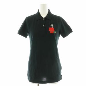 ピーナッツ スヌーピー ポロシャツ 半袖 ワッペン 釣り 34 S 黒 ブラック /NQ BM